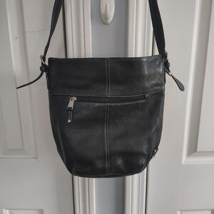 Tignanello Black Pebbled Leather Shoulder Bag